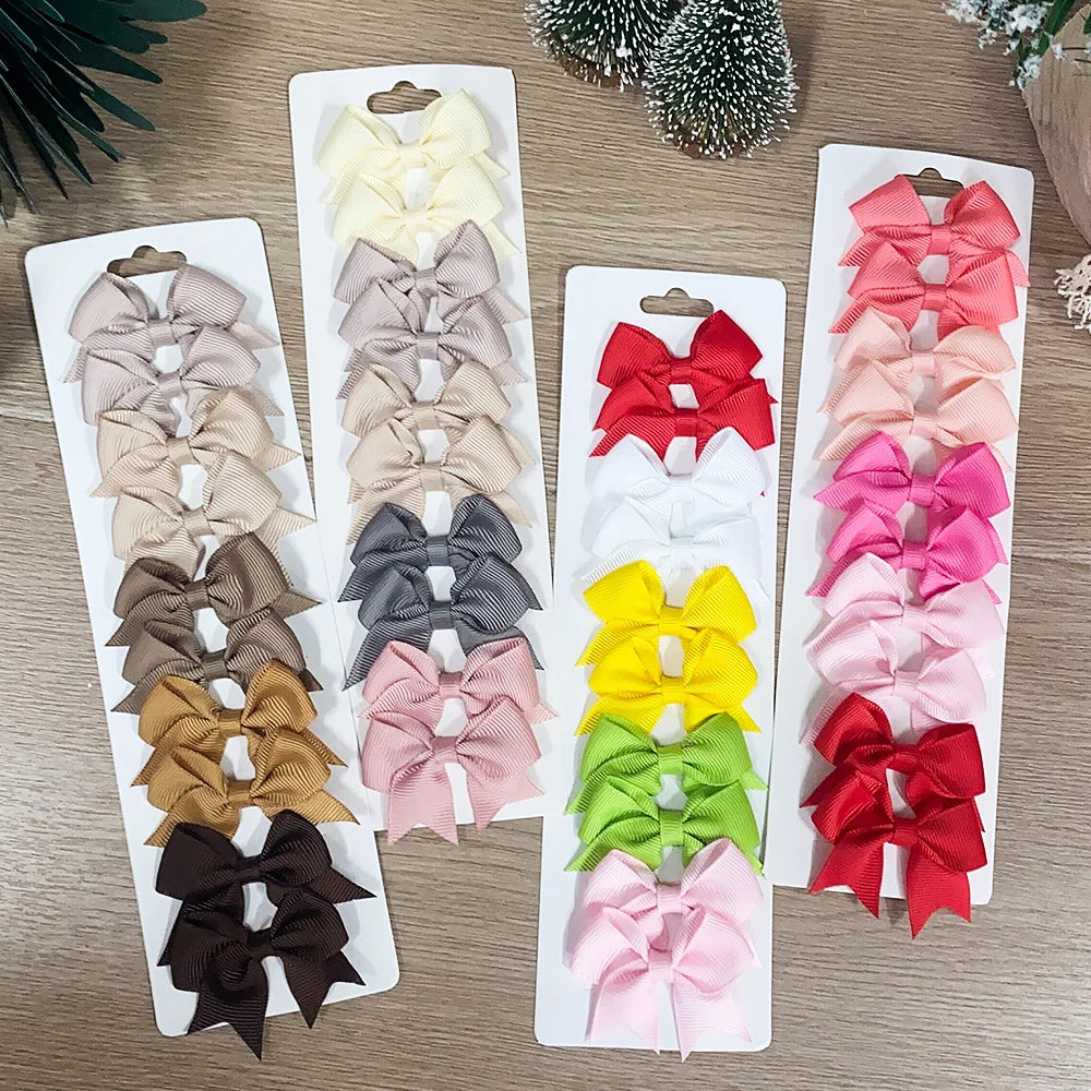 10 Stück/Set einfarbige Kinderhaarschleifen Haarklammern für Baby Mädchen handgefertigte Bandschleifen Haarnadeln Haarspangen Neujahr Haaraccessoires
