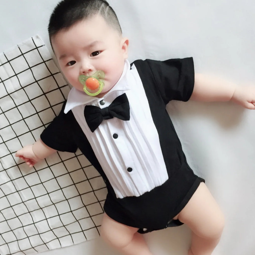 Mameluco de caballero para bebé niña o niño, con camisa, solapa, manga corta, conjunto para recién nacido, mono para bebé o infante