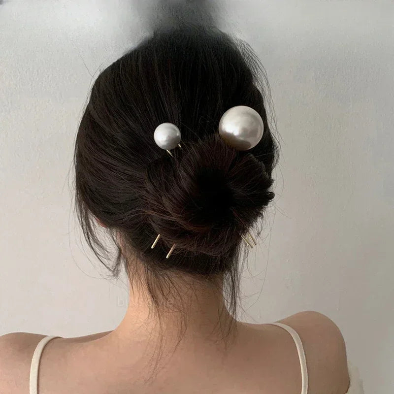 Koreanische U-förmige Haarnadeln, Vintage-elegante Perlen-Haarspangen, Metall-Haarnadeln, Haarstyling-Griffe, Dutt-Clips für Damen und Mädchen