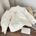 Kleinkind Mädchen Pullover Winter Kinder Warme Verdickte Pullover Kinder Puffärmel Blumenstickerei Unterhemd 1-6 Jahre Freizeitkleidung