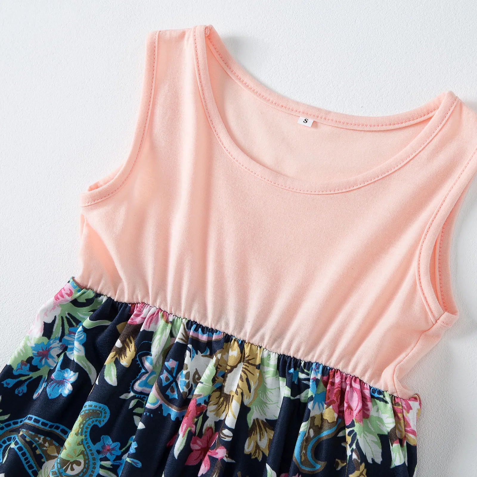 New Mother Daughter Summer Dresses Sleeveless Flower Patchwork Sundress Mom Mommy and Me Maxi Dress Family Matching Outfits