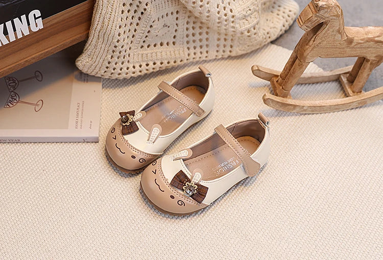 Baby Girls Leather Shoes with Cartoon Ornament 2026 New Spring Toddler Ballet Flats Soft Sole Trendy Kawaii Style Party Dress Up