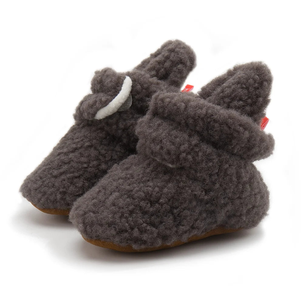 Meckior Botines de forro polar para bebé, zapatillas para bebé, niña y niño, antideslizantes, suela blanda, calcetines para bebé, primeros andadores de recién nacido, zapatos cálidos para cuna