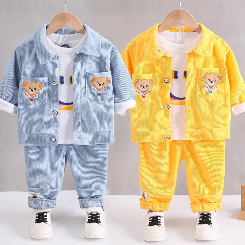 Conjunto de ropa para bebés y niñas pequeñas, primavera, otoño, pana, dibujos animados, conjuntos de ropa para niños, chaquetas con capucha y pantalones, traje para niños de 0 a 5 años