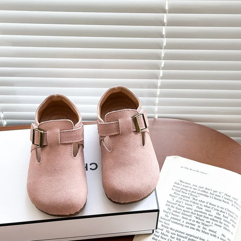 Baby Single Leather Shoes Boys Girls Candy Color Spring Flats Children Metal Buckle Design Genuine Leather Flats For School