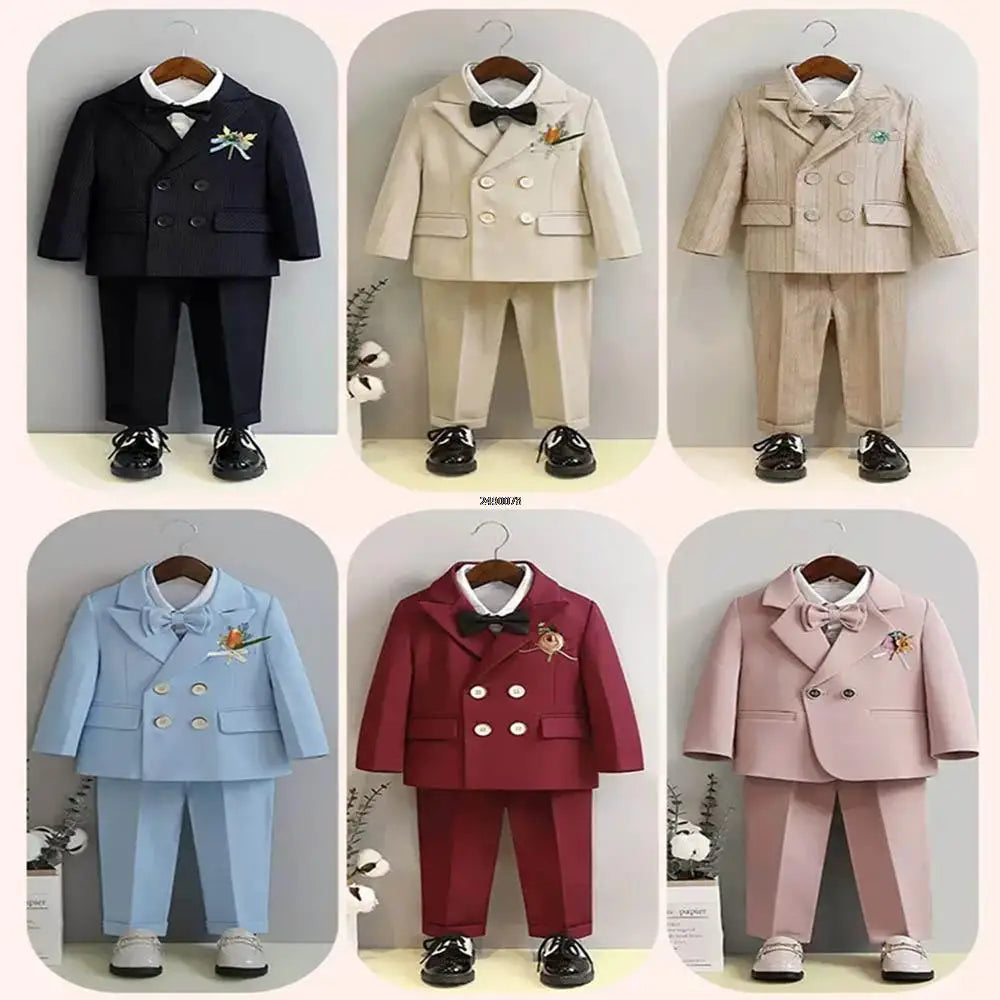 Traje de fotografía para niños Flower Boys, disfraz formal para bebés y niños, vestido para fiesta de cumpleaños o boda, esmoquin para actuaciones.