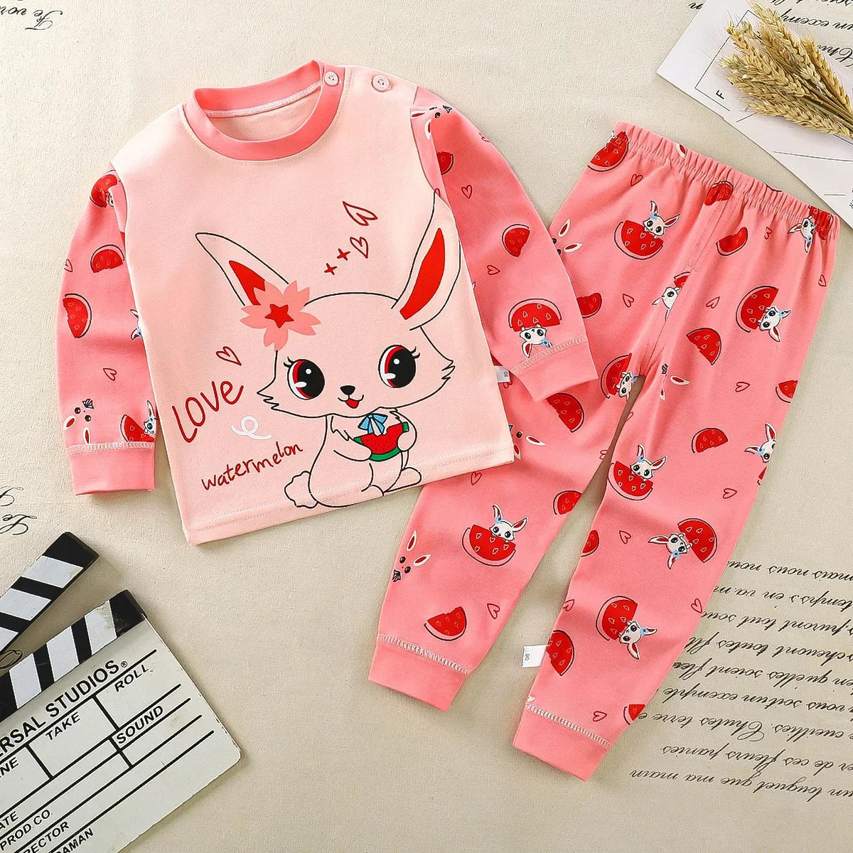 New 2024 Kids Boys Girls Pajama Sets Cartoon Long Sleeve T-Shirt Tops with Pants Toddler Baby Spring Autumn Sleeping Clothes