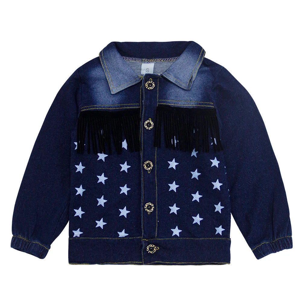 Conjuntos de moda de primavera para niños Ropa para niños 2 piezas conjunto de top y pantalón Abrigo de algodón vaquero + Pantalones vaqueros lisos Conjuntos para bebés niños