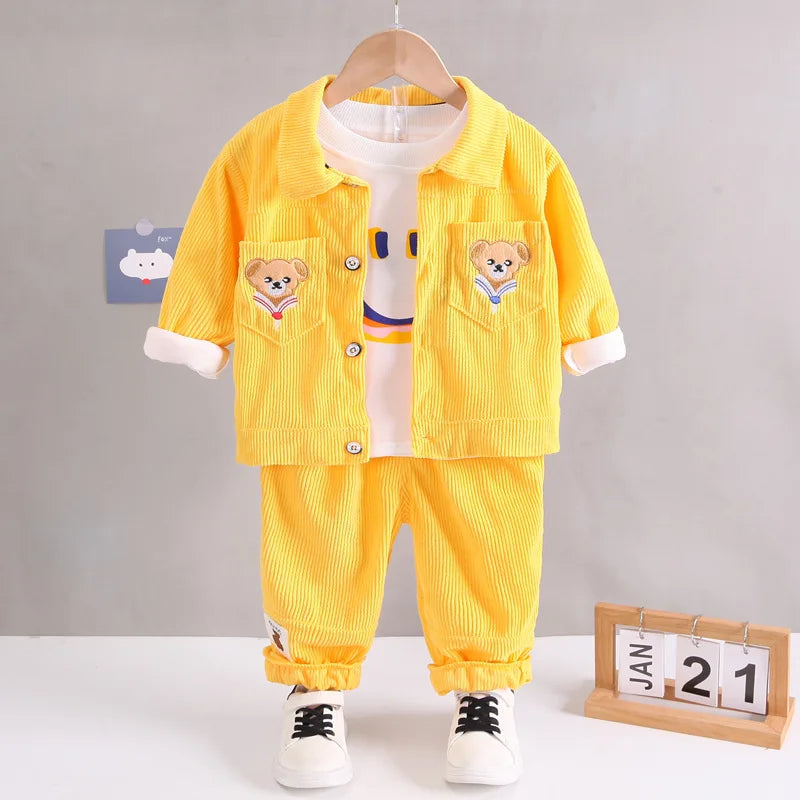 Conjunto de ropa para bebés y niñas pequeñas, primavera, otoño, pana, dibujos animados, conjuntos de ropa para niños, chaquetas con capucha y pantalones, traje para niños de 0 a 5 años