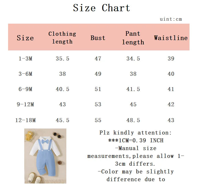 Conjunto de dos piezas para bebé recién nacido niño, primavera y otoño, mono con lazo en el cuello y pantalones azules, conjunto de caballero para bebés de 0 a 18 meses.