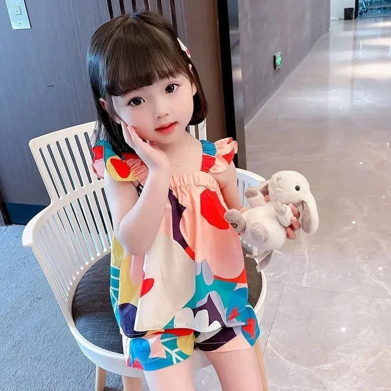 Sommer Baby Mädchen Bekleidungssets Träger-Top Farbpassende Blumenweste + Kinder Freizeit Hose Kleinkind Kleidung Anzug