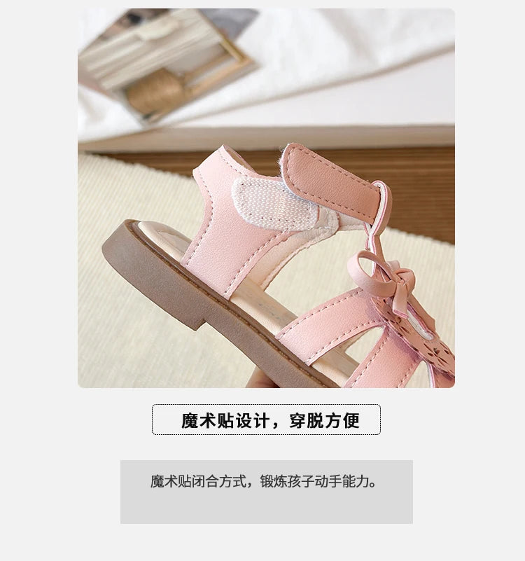 2026 Baby girl sandals, summer soft-soled princess shoes for girls, breathable perforated toe shoes, and baby walking shoes