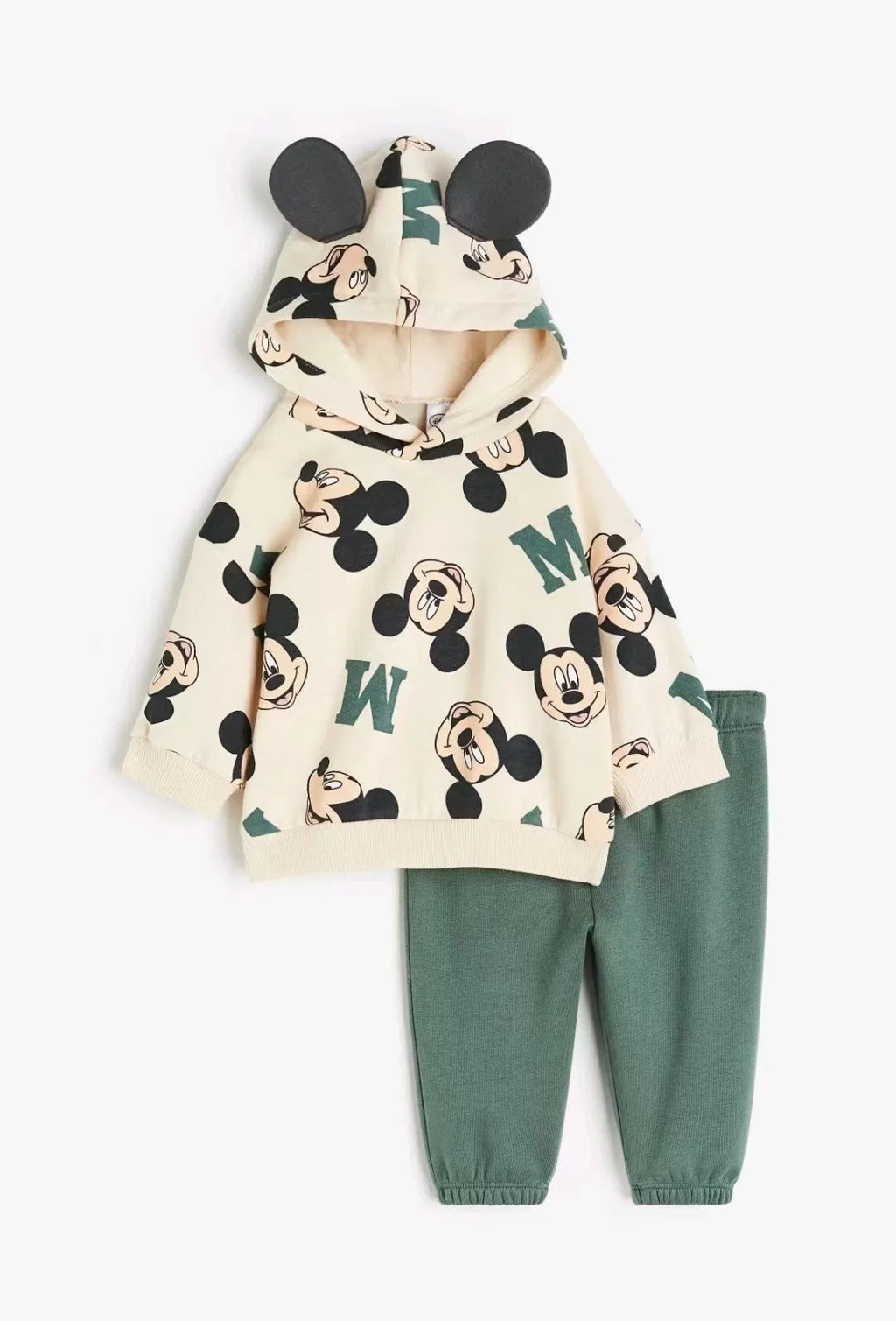 Mickey Cartoon Estampado de Manga Larga Sudadera con Capucha y Pantalón Largo Conjunto de Ropa Deportiva para Niños Otoño e Invierno