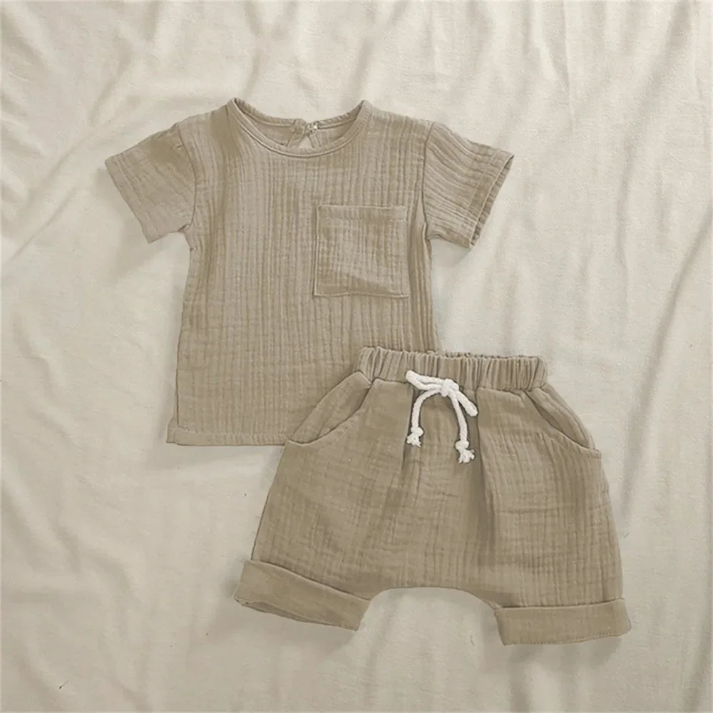 2-teiliges Baby-Outfit-Set aus Baumwolle, Neugeborenen-Mädchenkleidung, Jungen-Kleinkind-Strampler, T-Shirts und Shorts, weiche Kleidung für Babys im Säuglingsalter