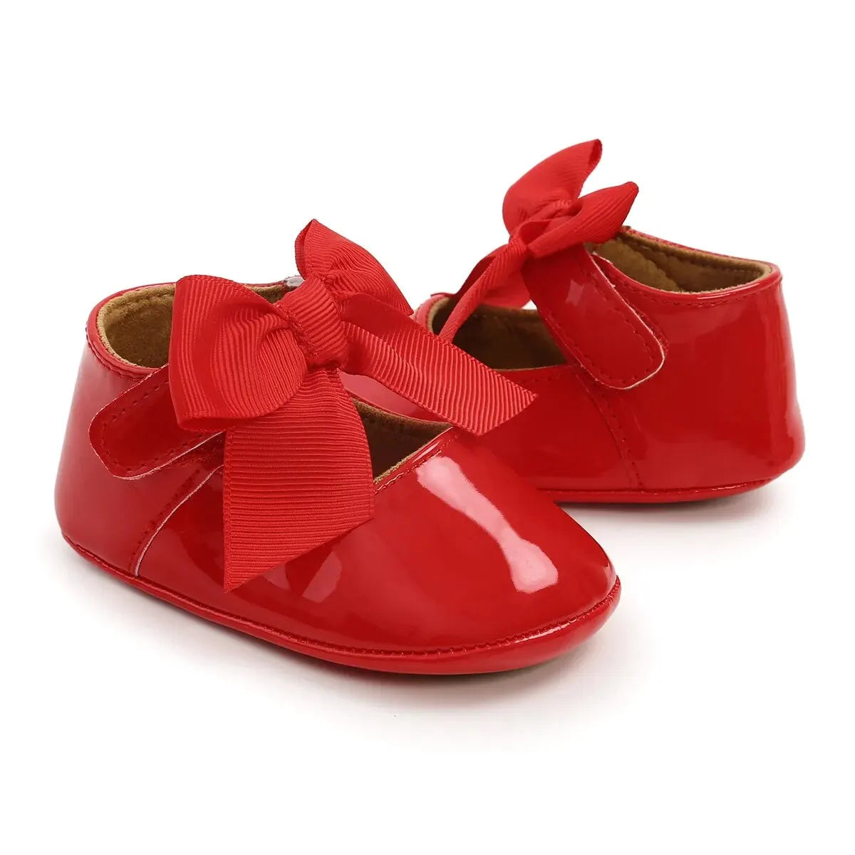 Bailarinas con nudo de lazo para bebé, suela de goma antideslizante, zapatos de PU para primeros pasos, zapatos de vestir para cuna de bebé
