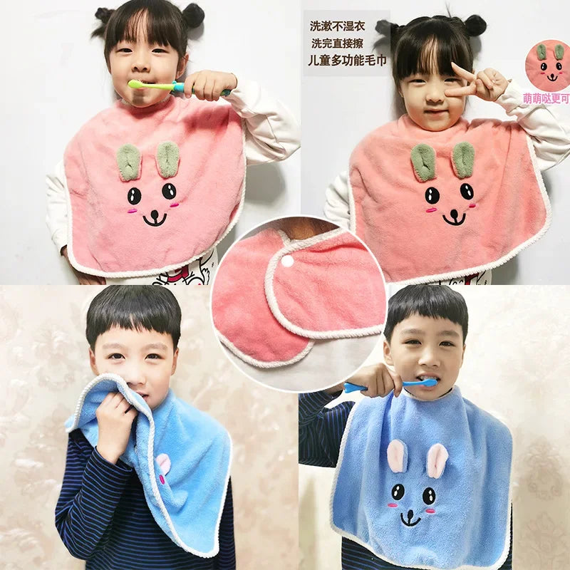 Cartoon Baby Bibs for Children Washing Face Towel Salive Towel Boys Girls Learning Brushing Teeth Towel for 3 To 8 Years Kids