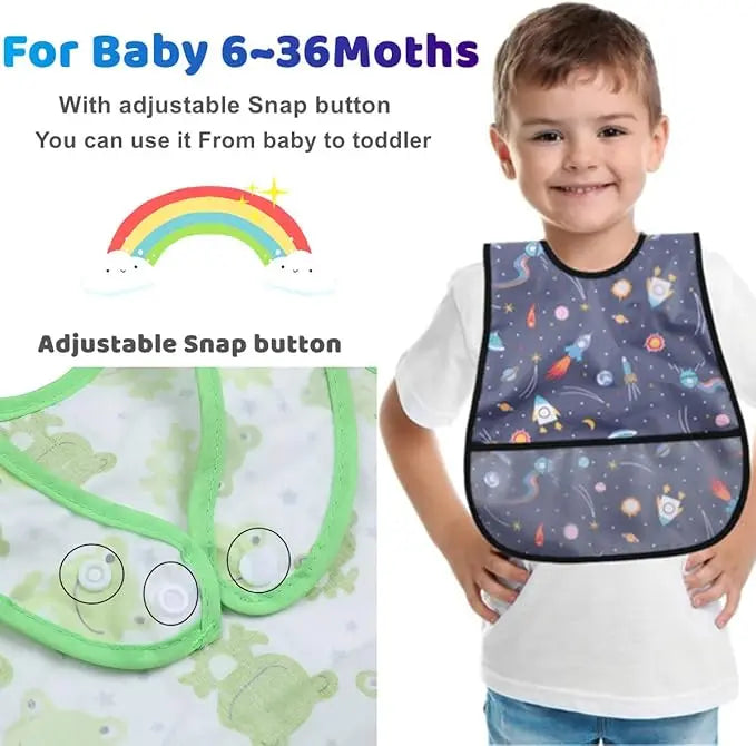 4Pcs/Set Cute Cartoon Pattern EVA Baby Bibs Adjustable Dirt Proof Waterproof Baby Bibs Big Pocket Burp Cloths for Girls Boys