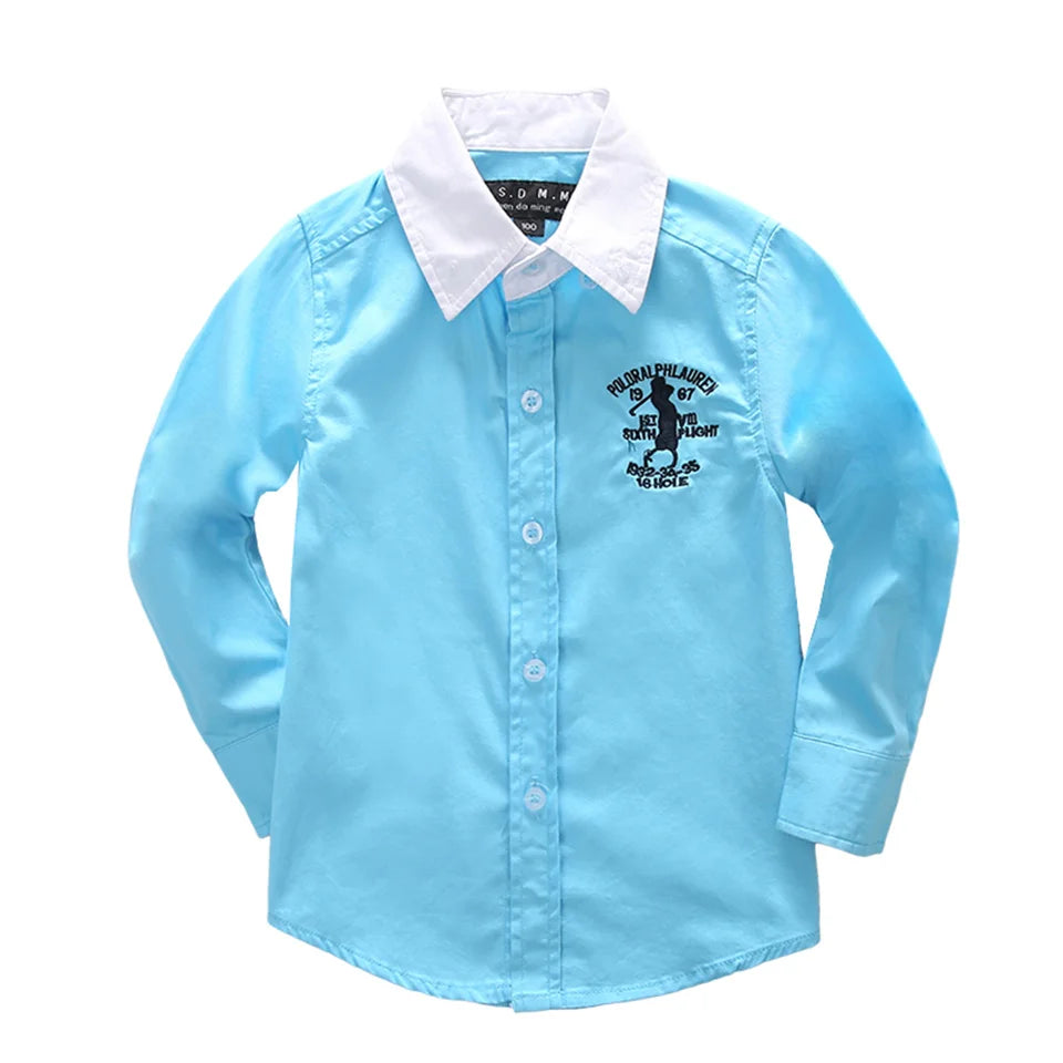 Boys Clothing shirts Autumn Long Sleeve embroidery Little Horse pattern Children Tops Birthday party Kids shirt school uniform