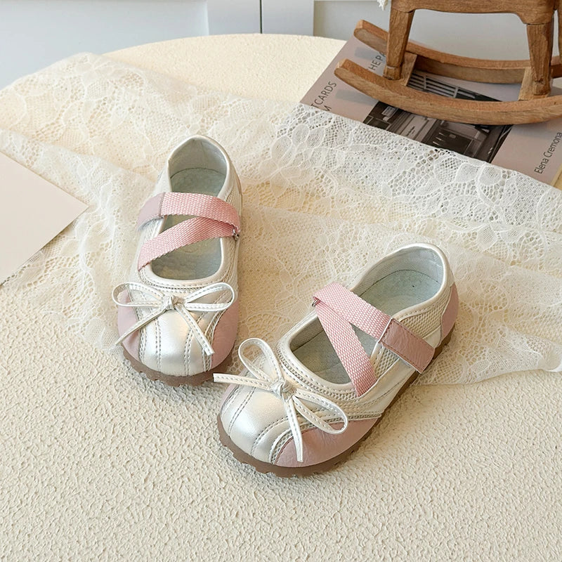 Children's Little Leather Shoes for Girls Elegant Ballet Soft Sole Flexible Bow Anti Slip Toddler Fashion Princess Single Shoes