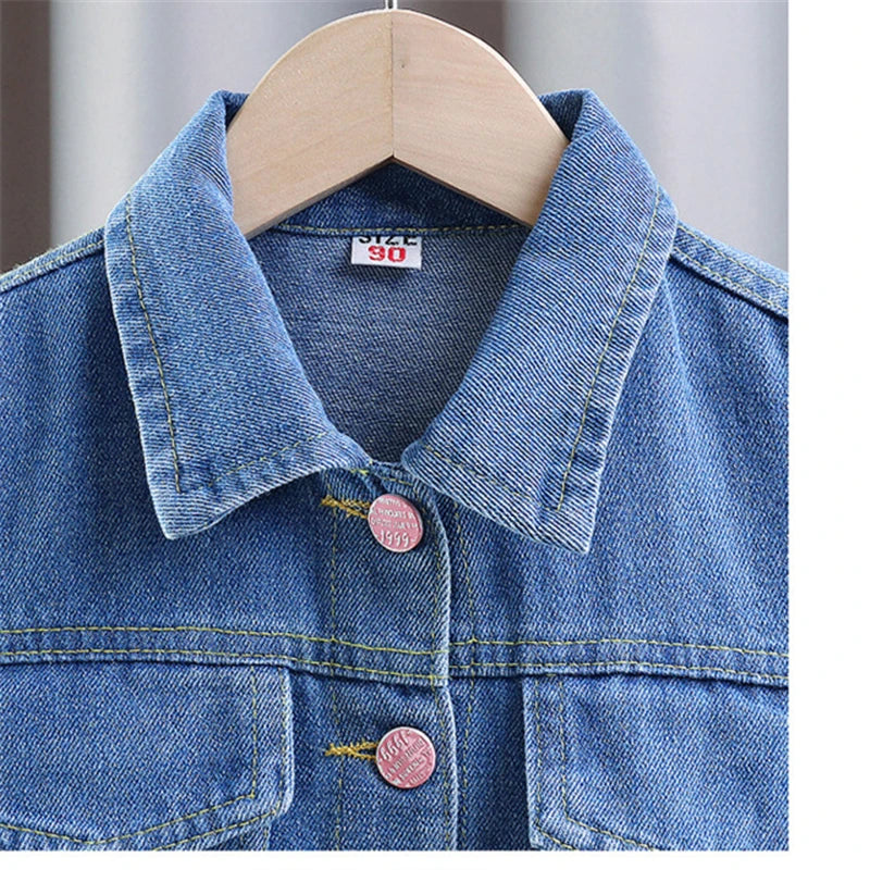 Lovely Style Babi Girls Casual Blue Denim Jacket Coat with Bow Embroidery Kids Child Fashion Spring Autumn Streetwear Outfit