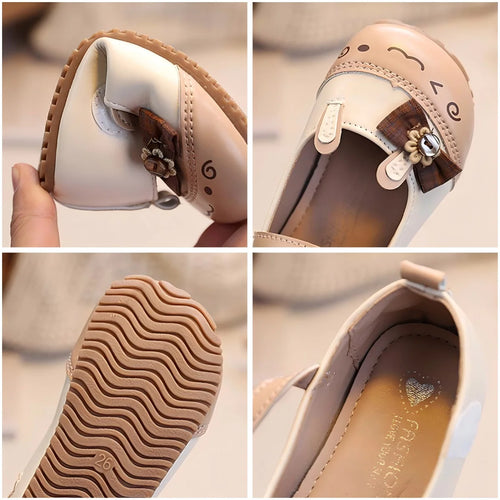 Baby Girls Leather Shoes with Cartoon Ornament 2026 New Spring Toddler Ballet Flats Soft Sole Trendy Kawaii Style Party Dress Up