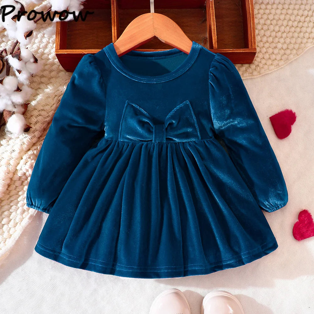 Prowow Baby Velvet Dresses New Year Long Sleeve Front Bow Purple Dress For Newborns Toddler Girls Christmas Costume 2026