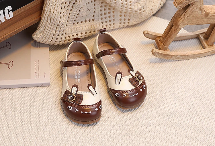 Baby Girls Leather Shoes with Cartoon Ornament 2026 New Spring Toddler Ballet Flats Soft Sole Trendy Kawaii Style Party Dress Up