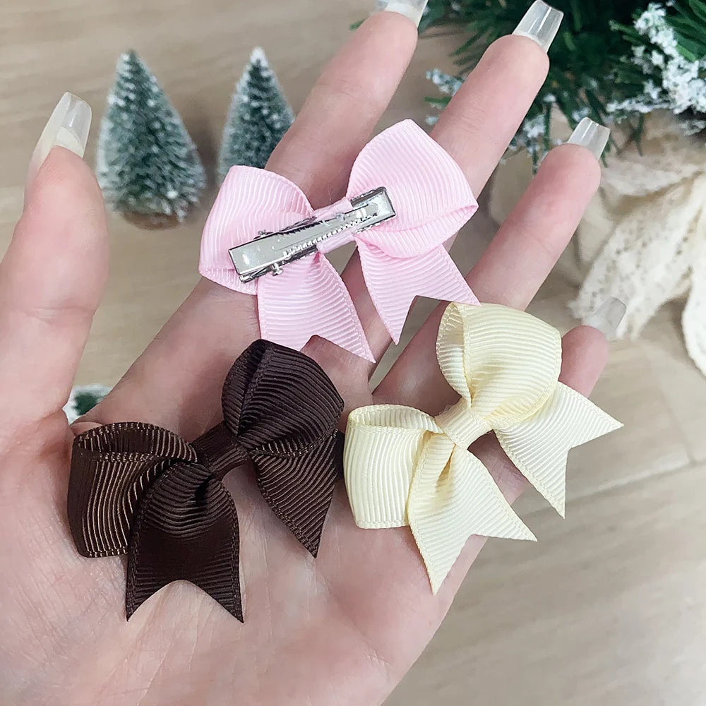 10 Stück/Set einfarbige Kinderhaarschleifen Haarklammern für Baby Mädchen handgefertigte Bandschleifen Haarnadeln Haarspangen Neujahr Haaraccessoires