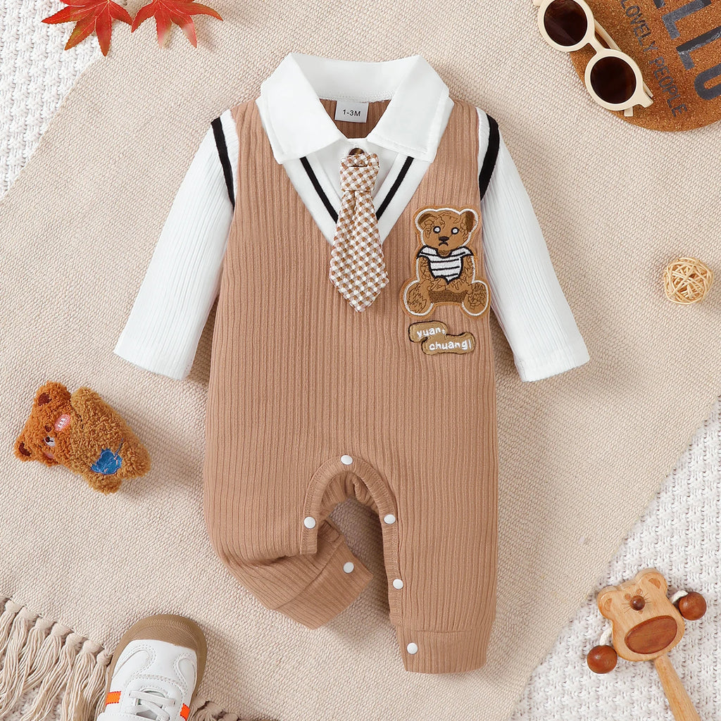 Baby Jungen Strampler "Kleiner Gentleman" Cartoon Teddybär Langarm Jumpsuit für 0-18 Monate Baby Jungen Geburtstagsparty Kostüme