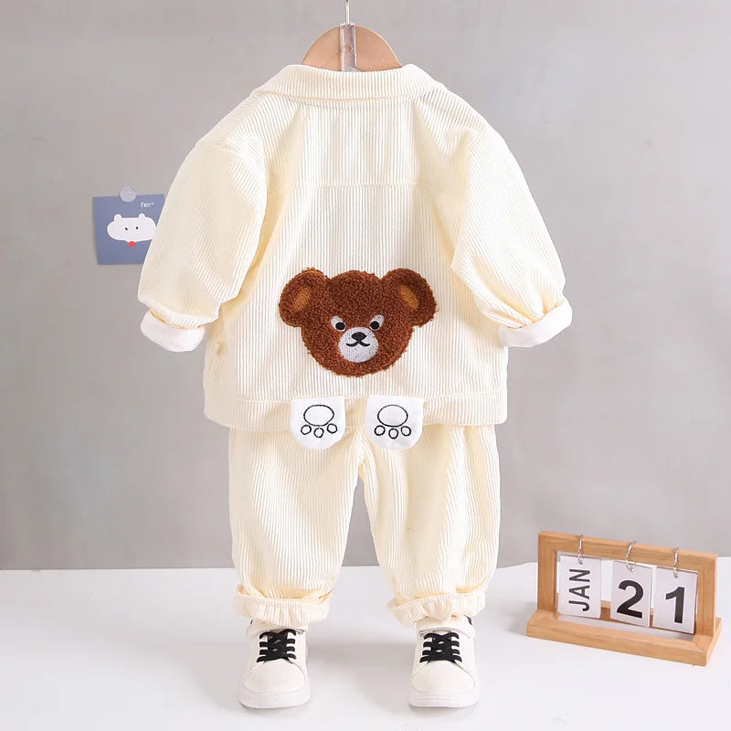 Conjunto de ropa para bebés y niñas pequeñas, primavera, otoño, pana, dibujos animados, conjuntos de ropa para niños, chaquetas con capucha y pantalones, traje para niños de 0 a 5 años