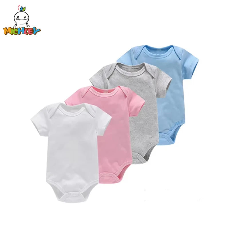 MICHLEY Monos de algodón para bebés, mamelucos de color liso para niños pequeños, ropa de bebé, peleles, disfraz, primavera verano para niñas y niños