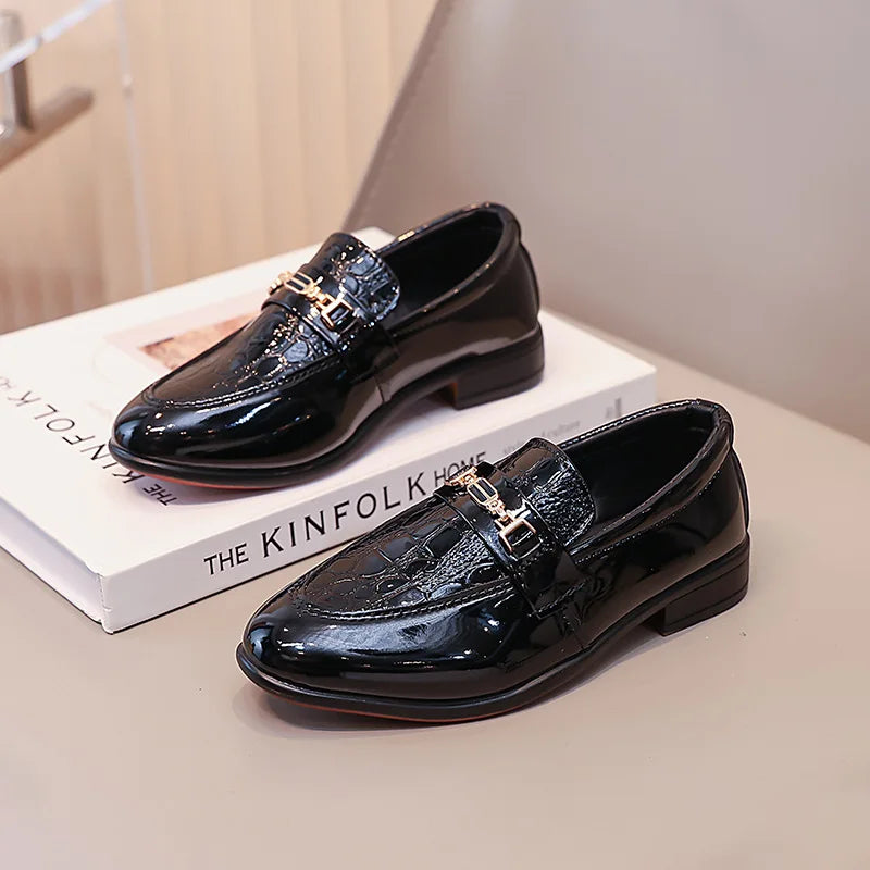 Children Leather Shoes Boys Formal Shoes Black Classic Point Toes Soft Bottom 2025 Spring Autumn British Style Kids Flat Shoes