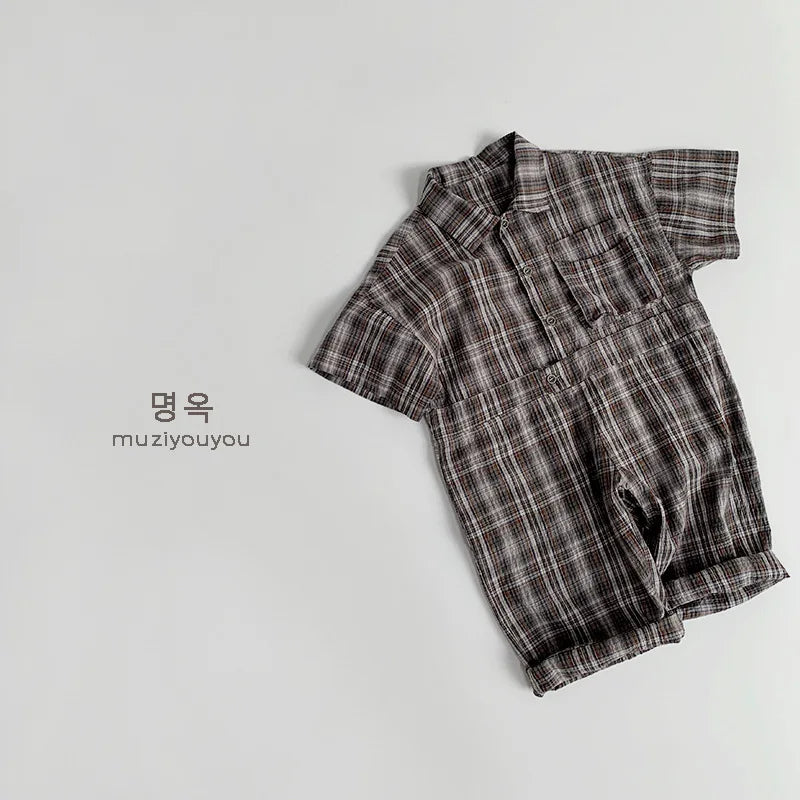 Children's Clothing Jumpsuit 2025 Spring/summer New Item for Boys and Girls, Thin Plaid Jumpsuit for Babies, Children's Pants