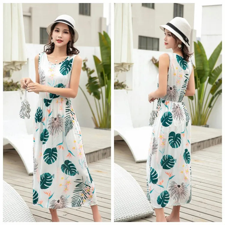 New Mother Daughter Summer Dresses Sleeveless Floral Flower Print Sundress Mom Mommy and Me Beach Dress Family Matching Outfits