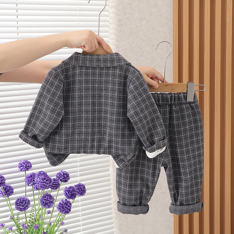 Children Clothing Spring Autumn Baby Boys Wear Infant Lapel Plaid T-Shirt Pants 3pcs/sets Toddler Casual Suit 0-5 Years