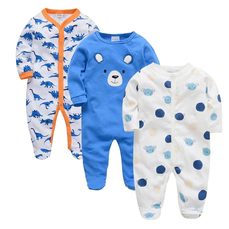 KAVKAS 1/2/3 Pcs Baby Boys Rompers Cartoon Print Overalls Cotton Infant Clothing Kids Jumpsuit Newborn Pajimas 0-3 Months