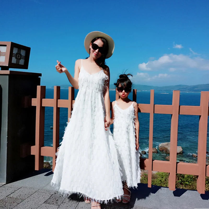 Mom Daughter Dress Solid Color Long Gown Family Matching Outfits Halter Dress With Suspenders New Fashion Mommy Girls Clothes