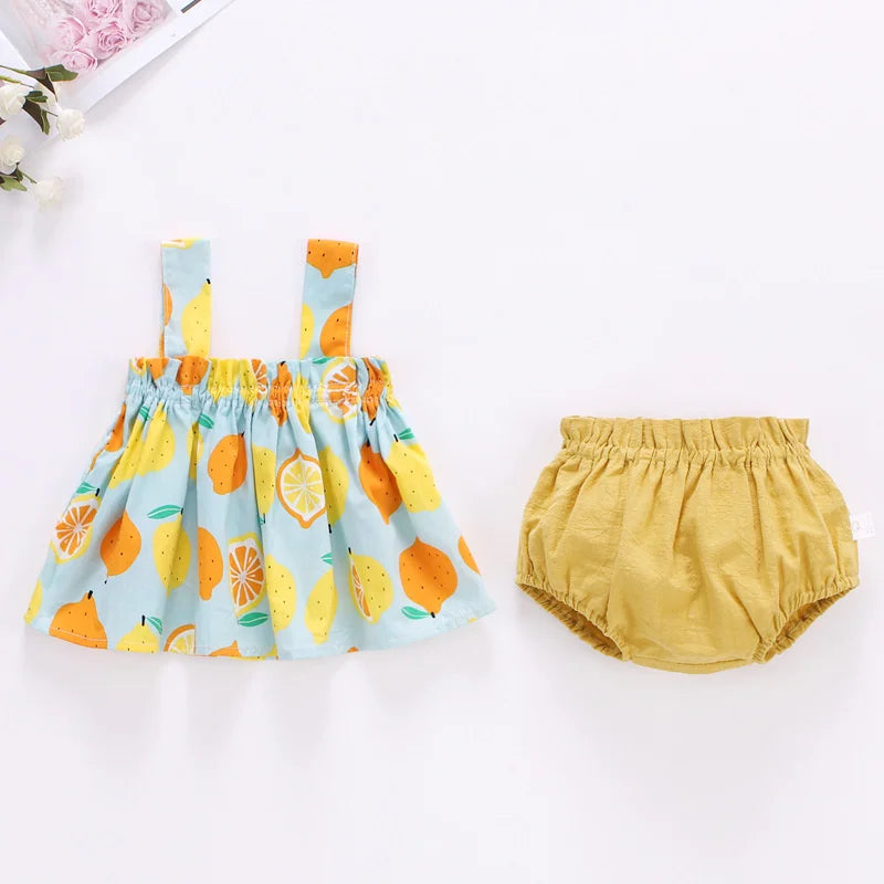 Sommer Neugeborenen Baby Kleidung für Mädchen Jungen Set Druck Dünnes Mini-Kleid und PP Shorts 2-teiliges Set Säuglings-Baby-Kleidung Outfit 6-24M