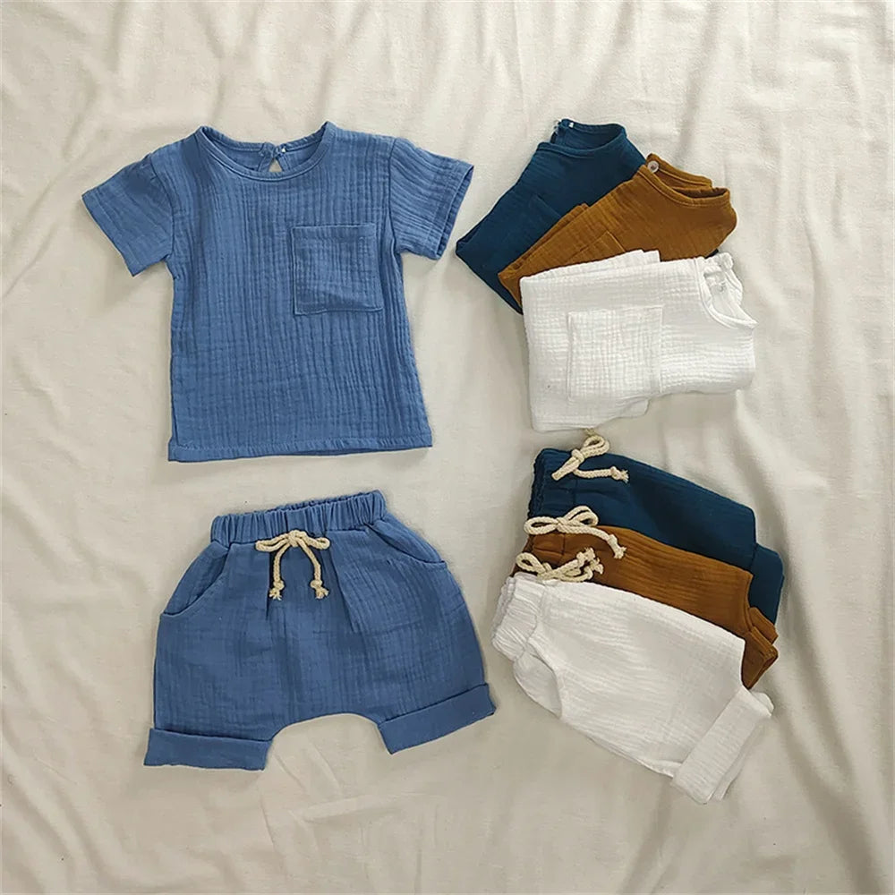 2-teiliges Baby-Outfit-Set aus Baumwolle, Neugeborenen-Mädchenkleidung, Jungen-Kleinkind-Strampler, T-Shirts und Shorts, weiche Kleidung für Babys im Säuglingsalter