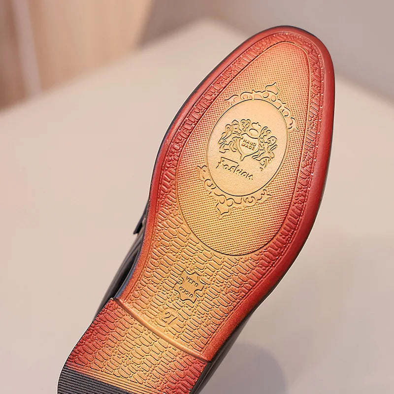 Children Leather Shoes Boys Formal Shoes Black Classic Point Toes Soft Bottom 2025 Spring Autumn British Style Kids Flat Shoes