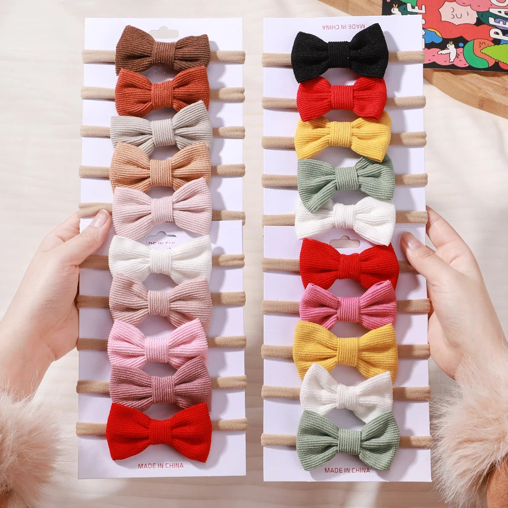 5Pcs/Set Elastic Baby Headband Solid Corduroy Ribbon Bow Headscarf Hairband Newborn Cute Knitted Headband Babe Hair Accessories