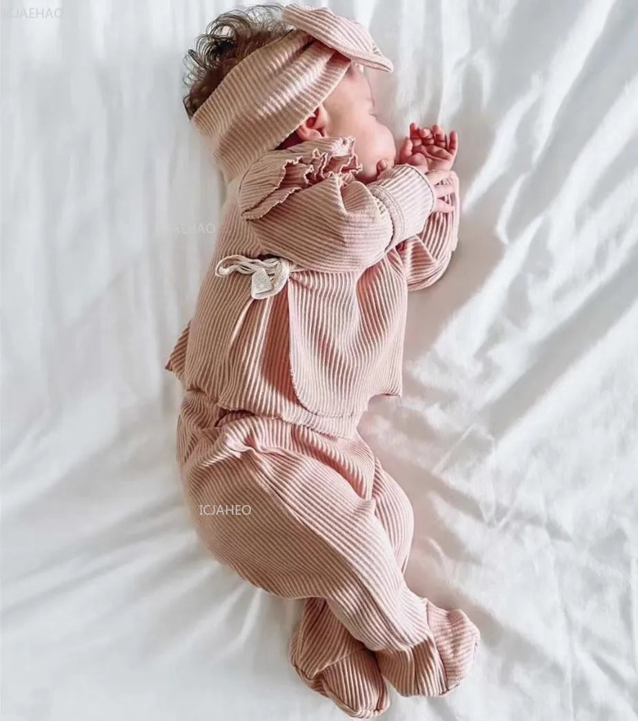 Newborn Girl Clothing Sets For Kids Knitted Cute Top Pants Suit Baby Girls Outfits White CostumeChildren Clothes Winter Spring