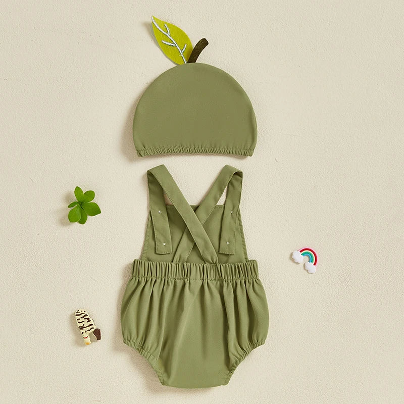 0-18 Monate Kleinkind Neugeborenes Baby Sommer-Outfit Freizeit Ärmelloser Früchte-Overall Strampler mit Hut 2-teiliges Set für Jungen und Mädchen