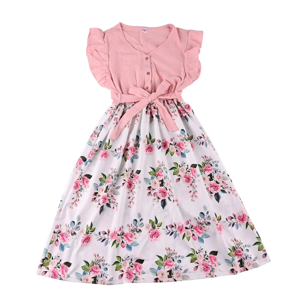 Mother Daughter Macthing Dresses Family Set Flower Mom Mum Baby Mommy and Me Clothes Fashion Cotton Dress Women Girls Outfits
