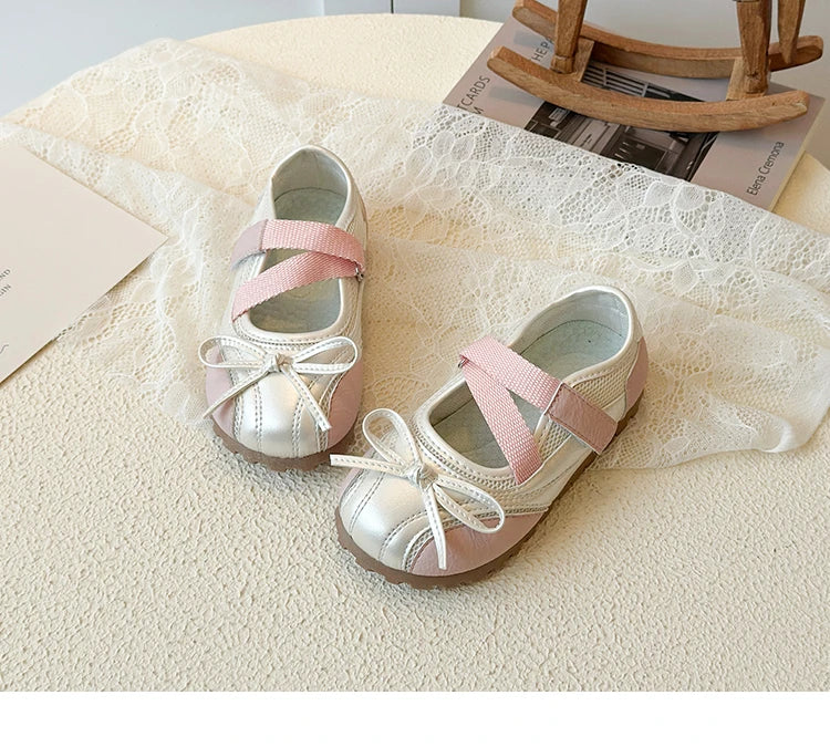 Children's Little Leather Shoes for Girls Elegant Ballet Soft Sole Flexible Bow Anti Slip Toddler Fashion Princess Single Shoes
