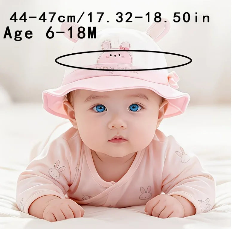 Baby Cartoon Embroidered Bucket Hat, Unisex for Spring/Autumn, Suitable as a Gift, for Outings, Fits Babies 8-24 Months