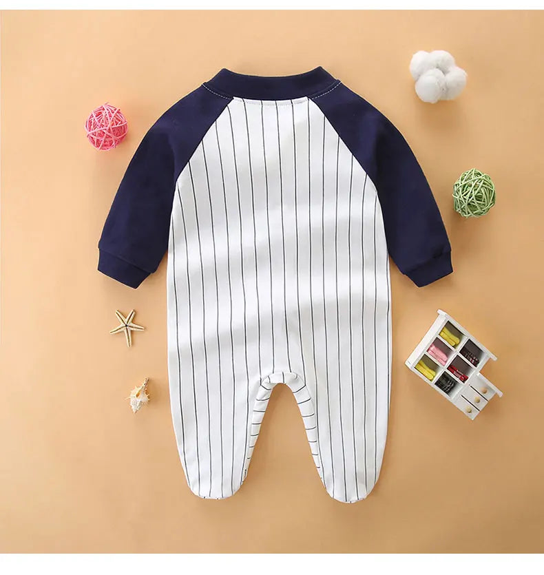 Uniforme de béisbol de algodón puro para bebé, manga larga bombacha, ropa de recién nacido, envoltorio de pies, primavera, otoño, 0-1 año