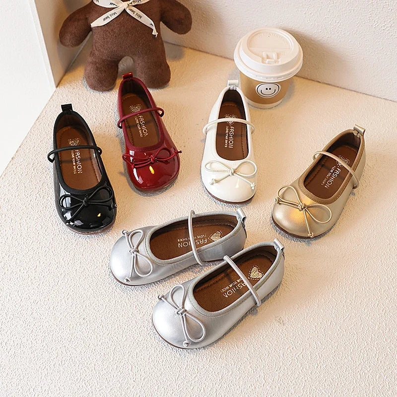 Girl Leather Shoes Simple Bowknot Princess Versatile Children's Flats Fashion Spring Autumn Kids Causal Ballet Loafers Trend New