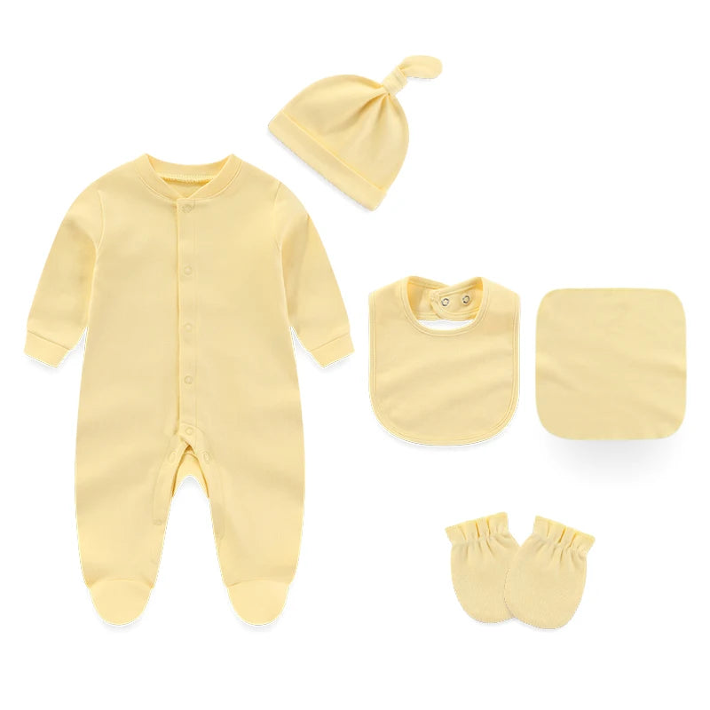 7 Packs Unisex Newborn Baby Girl Clothes Colors Solid Rompers+Burp Cloth+Bib+Hats+Gloves 100%cotton Soft Baby Clothing Sets