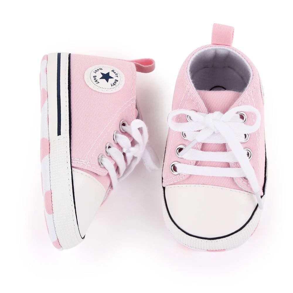 Spring New Baby Shoes Boy and Girl Classic Canvas Casual Sneakers Soft Sole Non-Slip Walking Newborn Toddler Shoes First Walkers